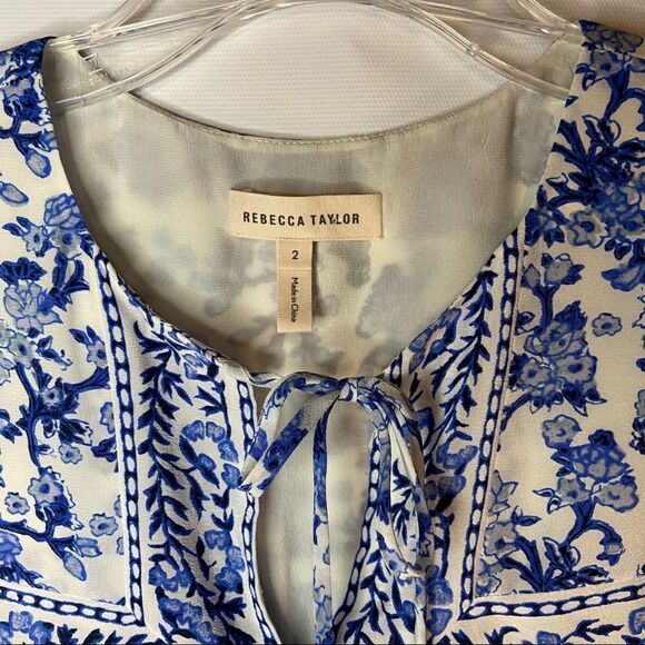 Rebecca Taylor Silk Aimee Print Blue White Top - Picture 5 of 7
